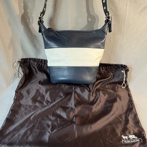 Coach leather rugby bag, blue with white